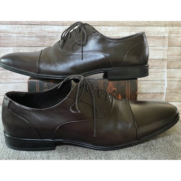 Massimo Matteo Italian Cap Toe Oxford Lace Up Dress Shoes, Brown, Men's Size 12 - Picture 2 of 7